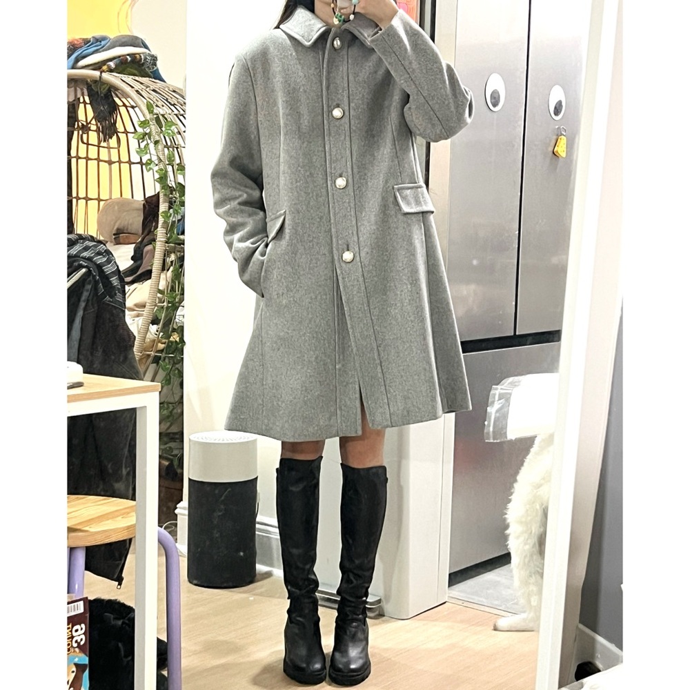 Kate Spade New York pearl button reefer jacket in Grey size L